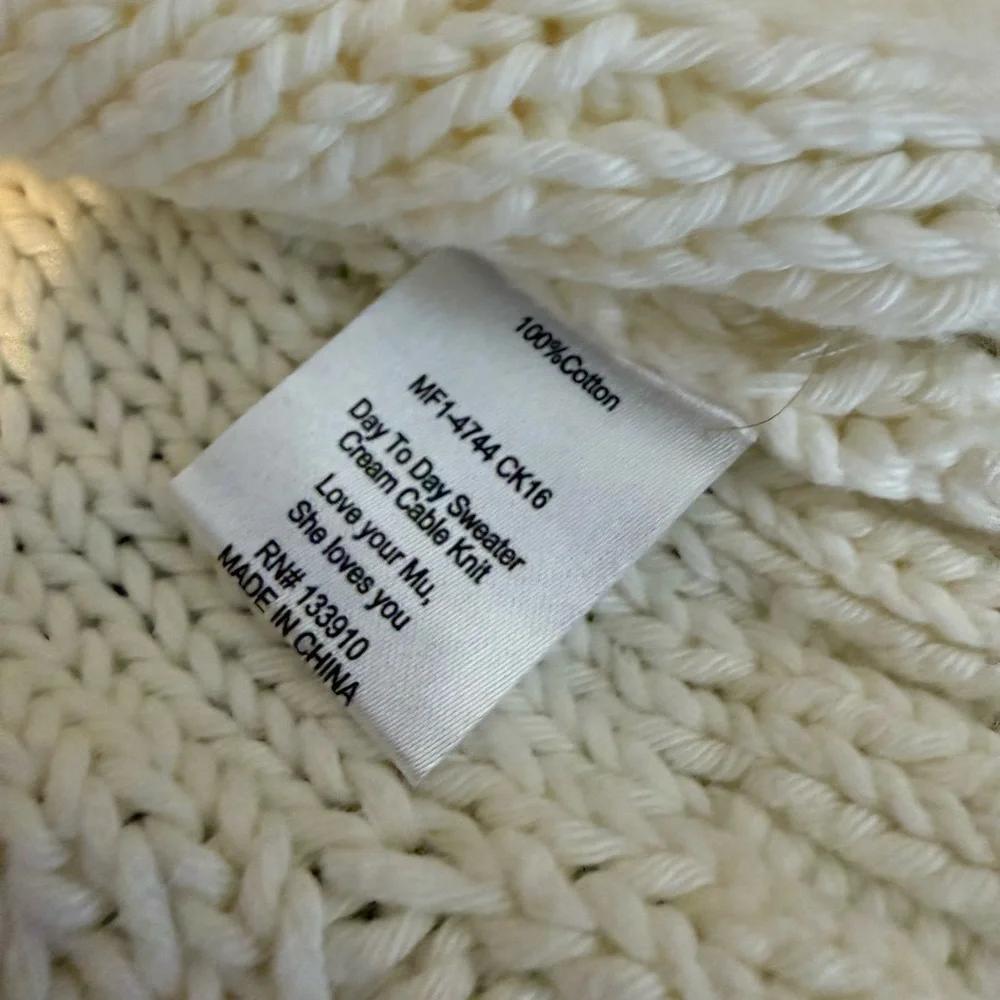 Show Me Your Mumu Day To Day Cable Knit‎ Sweater Cream XS NWT $148